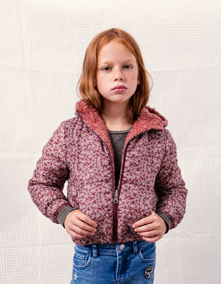 Chaqueta reversible rosa palo flores y sherpa niña-3