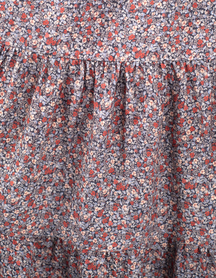 Girls' navy micro-flower print long skirt-5
