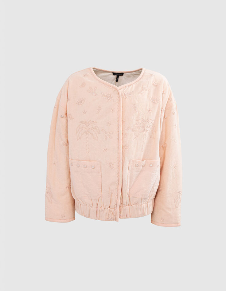 Veste rose poudré broderies bohèmes fille-2