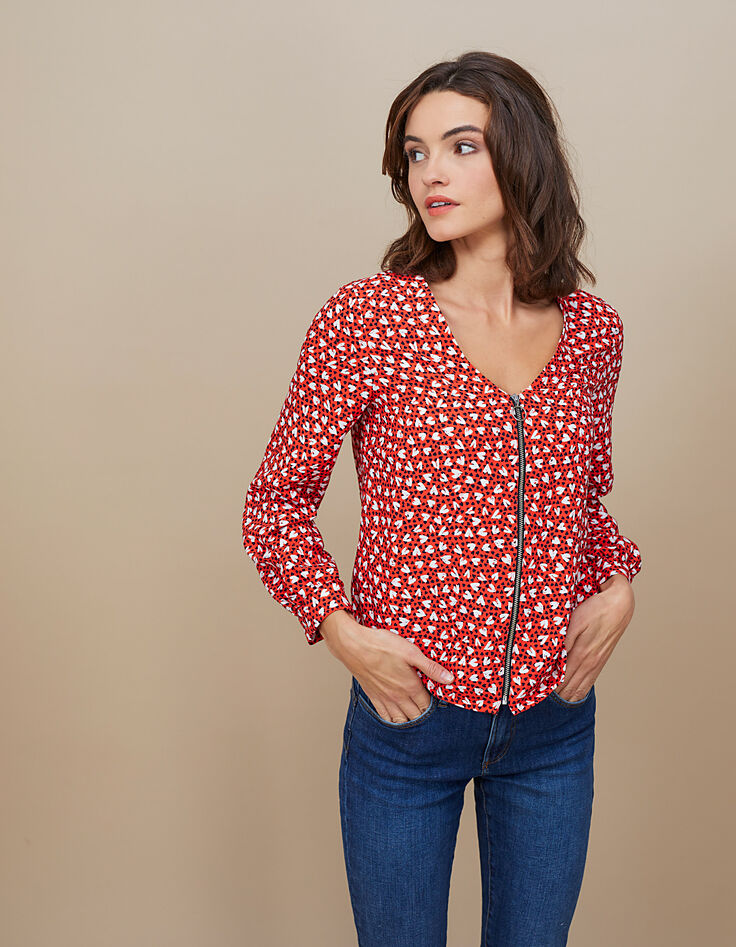 I.Code tachist heart print blouse-2