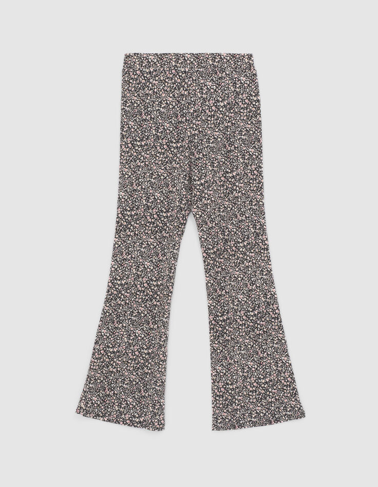 Pantalón flare negro estampado floral niña-3