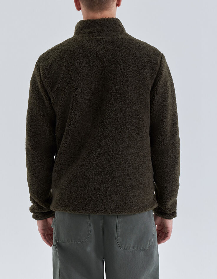 Men’s khaki Sherpa sweatshirt with kangaroo pocket-3