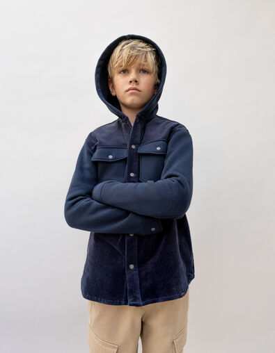 Boy's navy two-ply hooded overshirt - IKKS