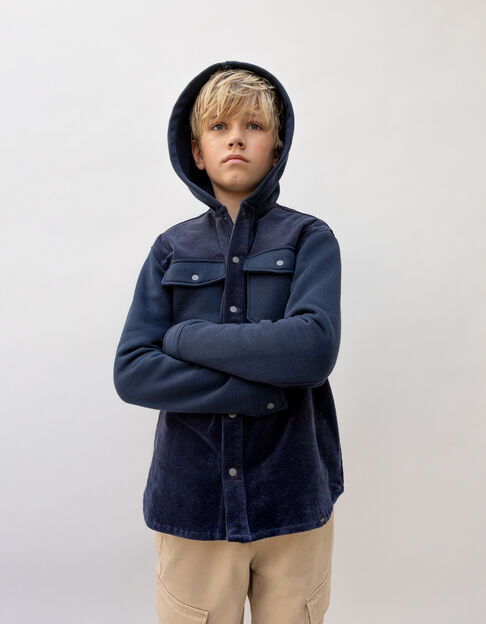 Boy's navy two-ply hooded overshirt - IKKS