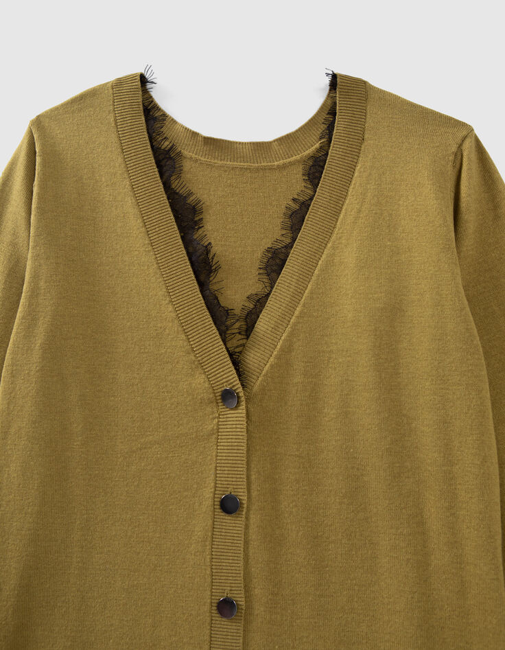 Cardigan vert réversible tricot et dentelle Femme-6