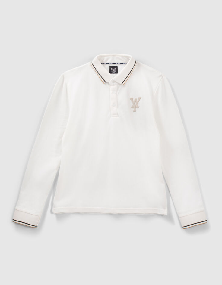 Boys’ off-white striped ribbed polo shirt-1