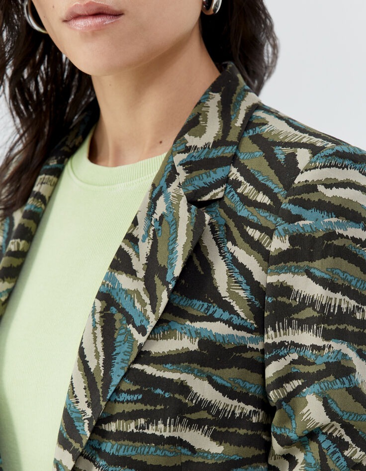 Kaki blazer met jungle-camouflageprint Dames-3