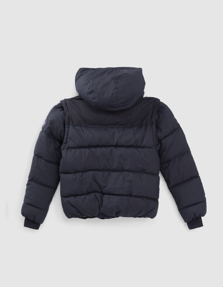 Boys' navy quilted mixed fabric padded jacket-4