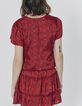 Kurzes, rotes Damenviskosekleid mit Bandanaprint-3