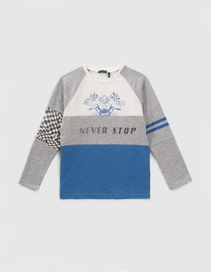 Boys’ grey colour block-style organic cotton T-shirt-1