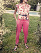 Veste sans manches matelassée imprimé floral rose femme-7