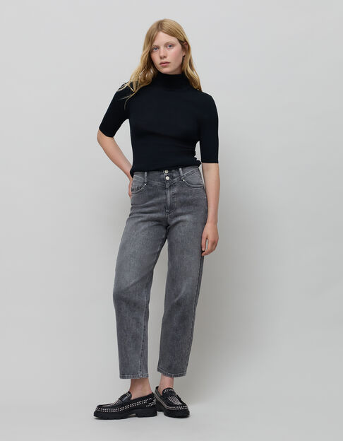 Jean slouchy en coton BCI gris longueur cropped femme - IKKS