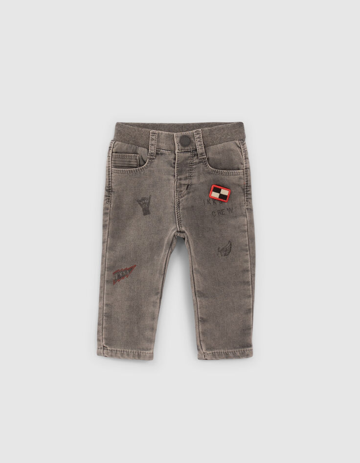 Graue Jeans mit Print und Patch für Babyjungen-1