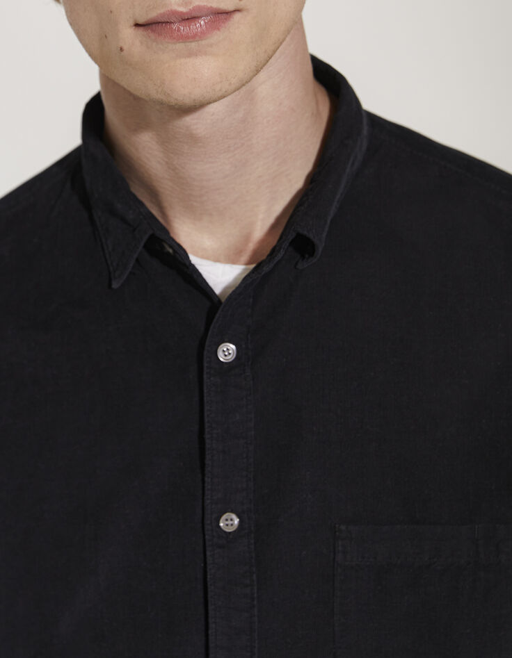 Zwarte REGULAR overhemd fijne ribfluweel Heren-3