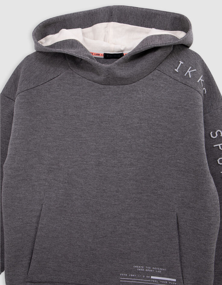 Boy's grey hoodie, reflective sleeves, embossed slogan-3