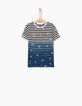 Boys' optic white striped and printed T-shirt -2