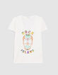 Women’s white metallic embroidered skull image T-shirt-6