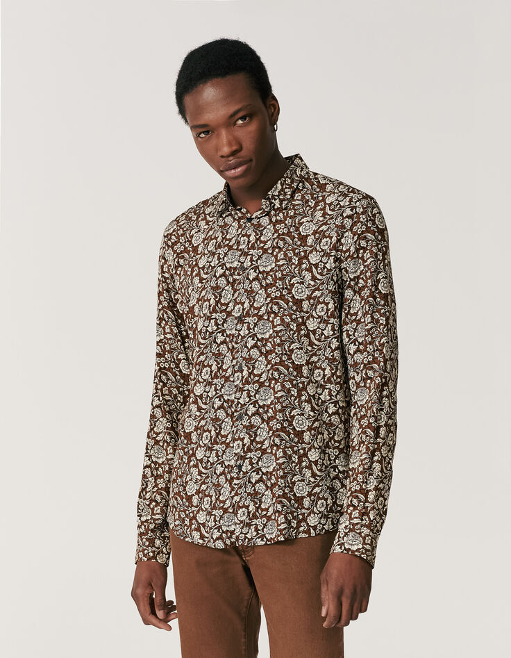 Men’s tobacco flower print SLIM shirt-2