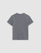 Grey boy's embossed message T-shirt with Polaroid effect-3