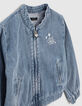 Girls’ light blue denim bomber jacket with print on back-7