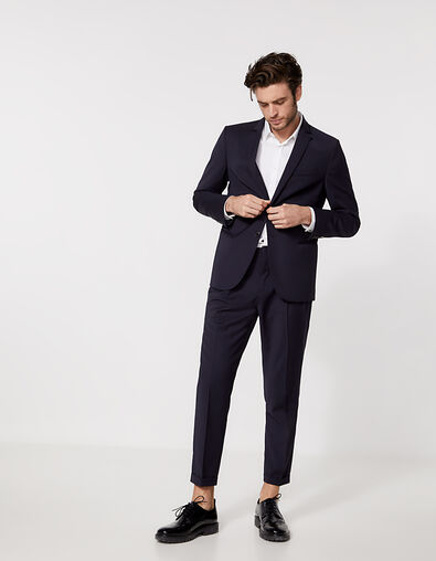 Men’s navy fine-stripe CROPPED suit trousers - IKKS