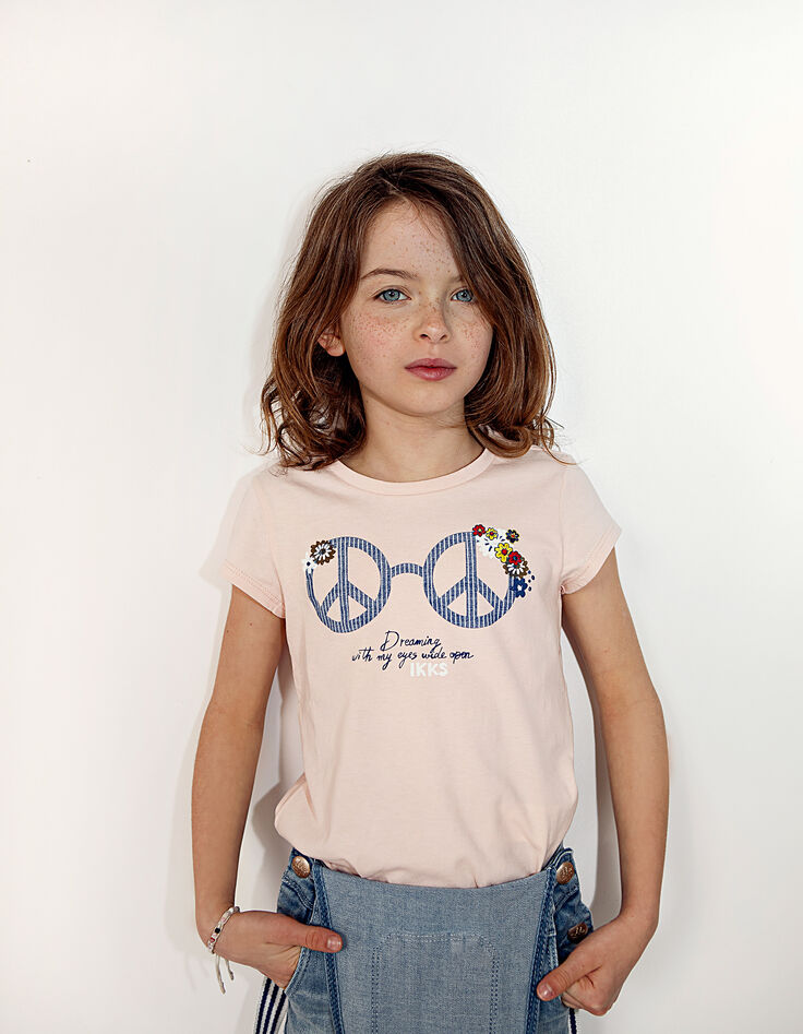 Camiseta rosa empolvado gafas Peace & Love niña-1