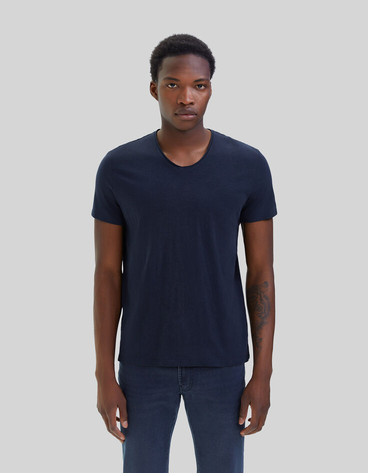 T-shirt L'Essentiel marine col V Homme-1