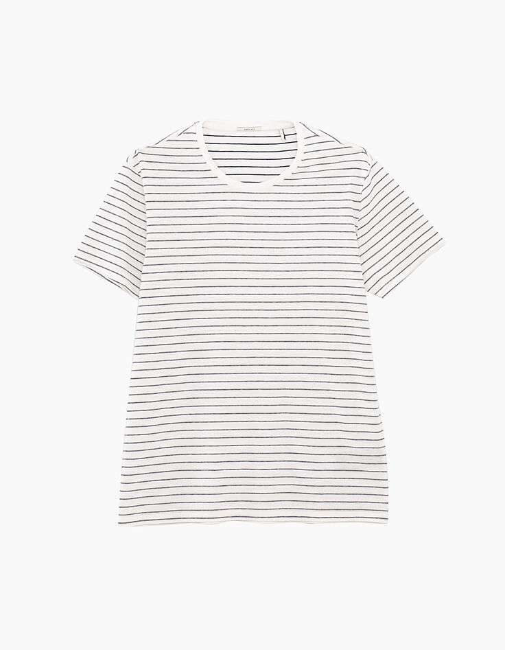 Men’s white T-shirt with navy pinstripes-1
