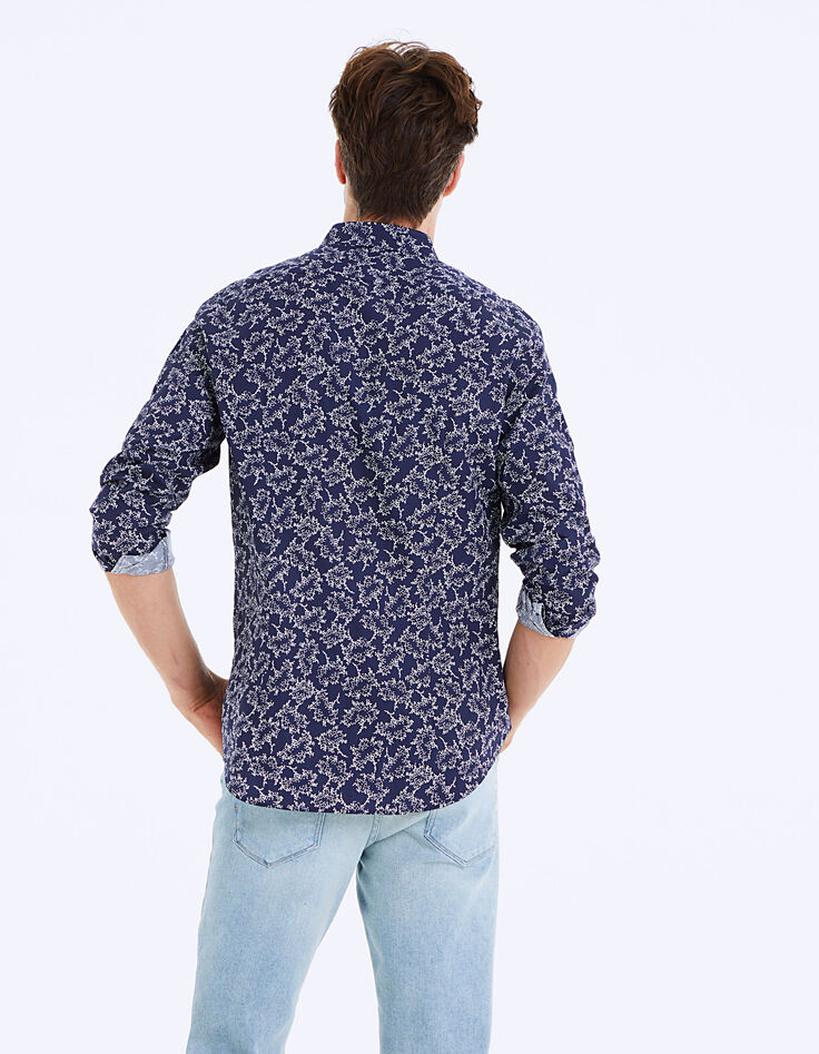 Men’s indigo floral motif slim shirt-4