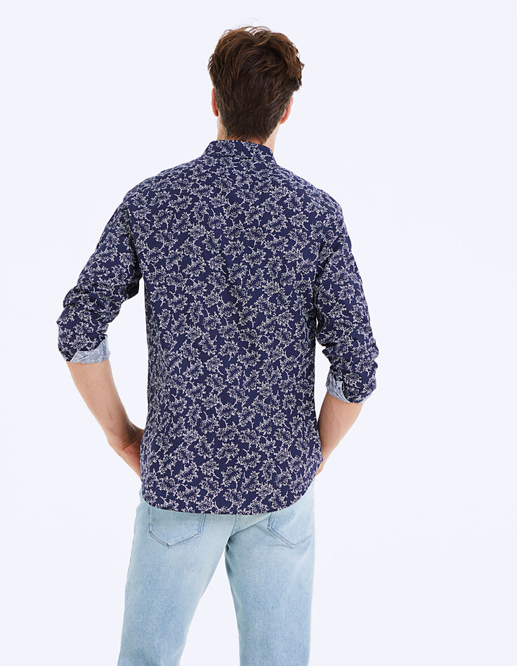 Chemise slim indigo à motif floral Homme-4