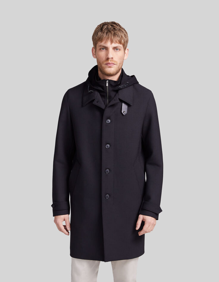 Trench noir à parementure-capuche amovible Homme-5