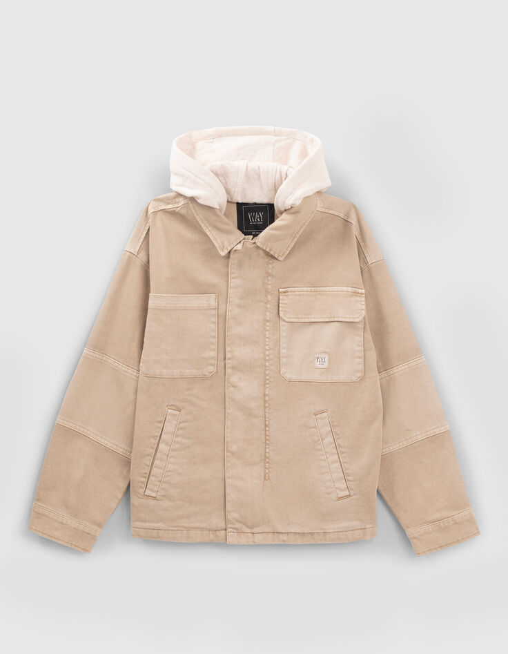 Veste en jean beige capuche amovible-1