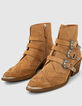 Boots en cuir suédé camel 3 boucles western femme-6