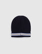 Baby boy navy knitted hat with stripes filling-3