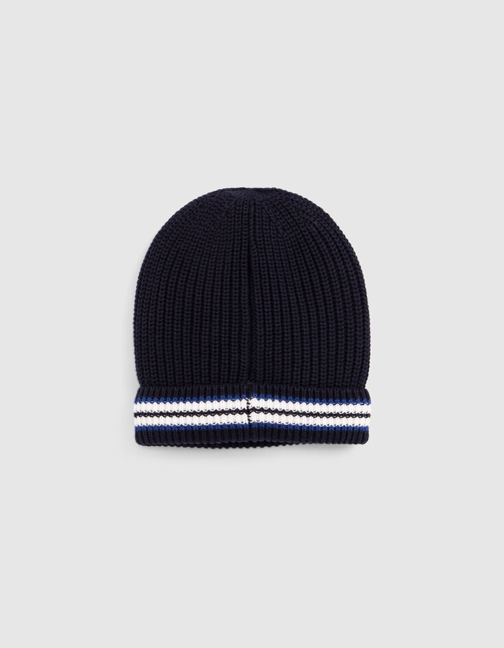 Baby boy navy knitted hat with stripes filling-3