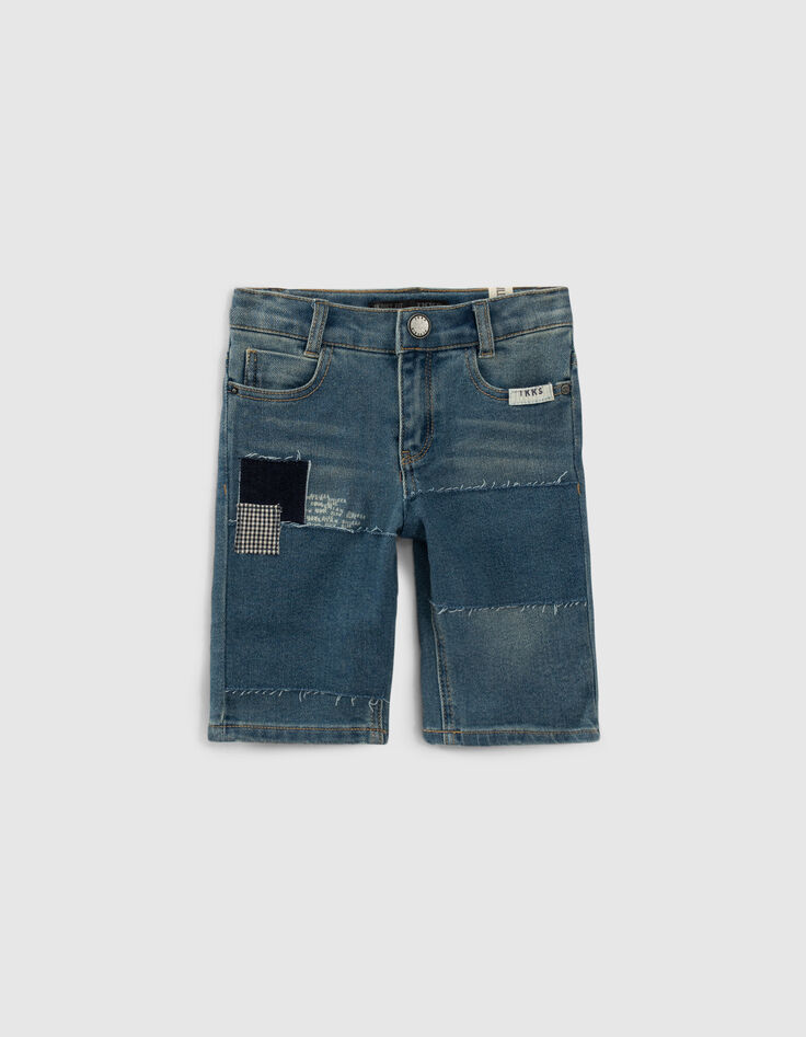 Boys’ blue denim patchwork-style Bermuda shorts-1