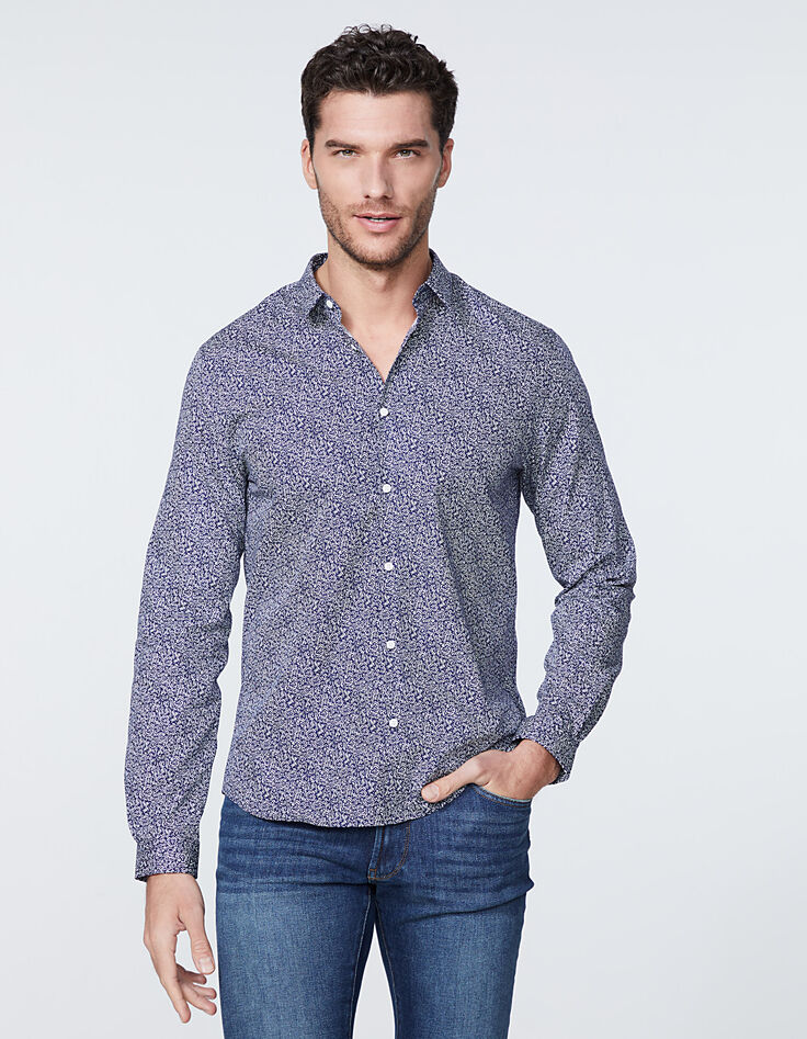 Men's SLIM blue shirt with floral motif-2