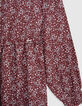 Girl's burgundy micro floral print dress-5