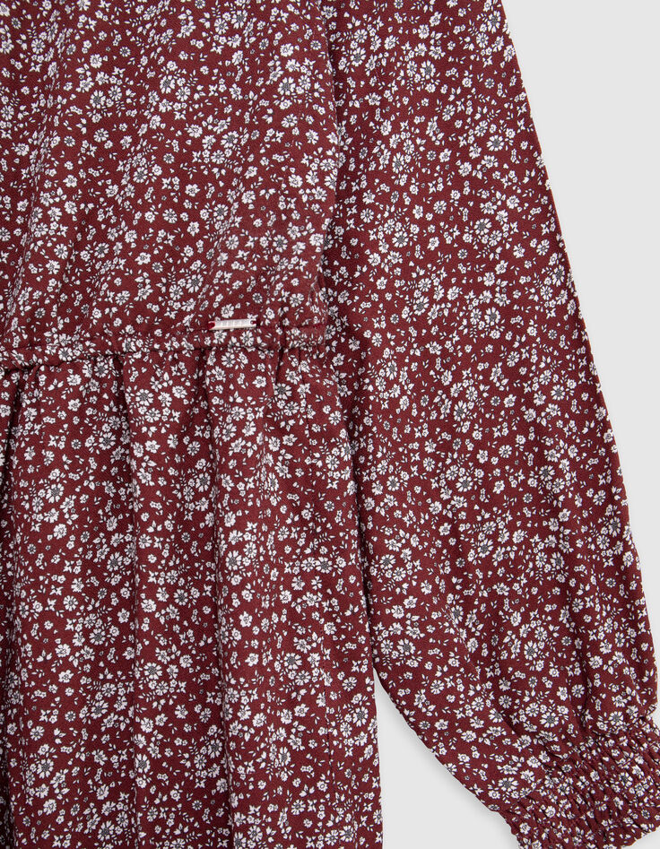 Girl's burgundy micro floral print dress-5