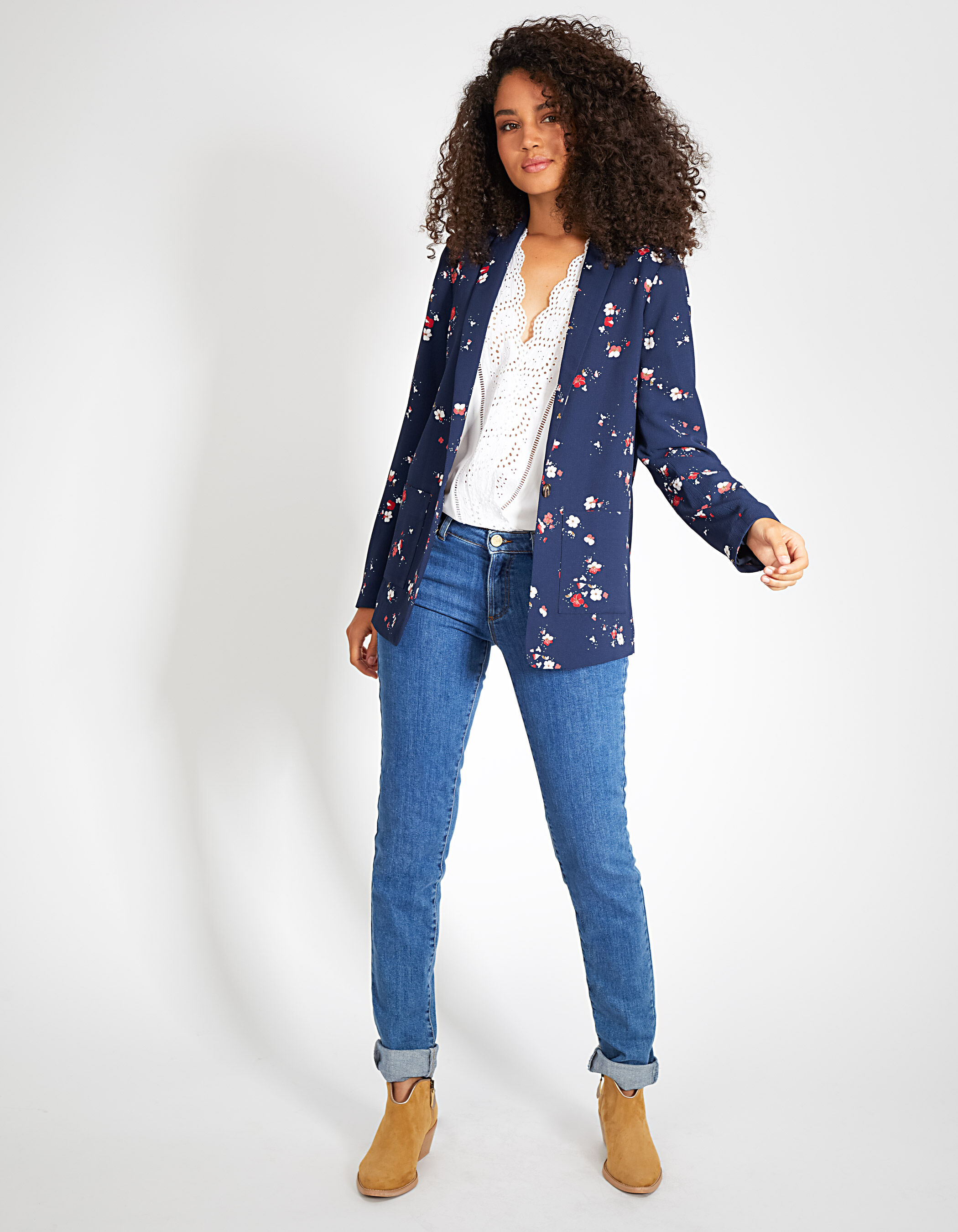 Navy discount floral jacket