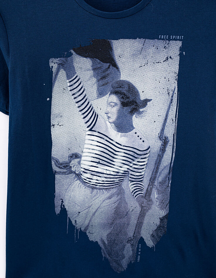 Tee-shirt indigo visuel Marianne en marinière Homme-3