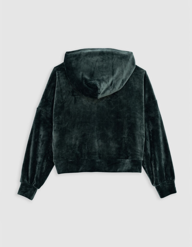 Girl's green velvet knit hoodie-5