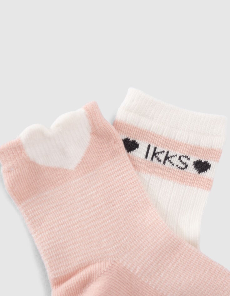 Chaussettes écrues et roses bébé fille-6