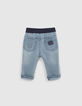 Blauwe washed jeans met geribde tailleband babyjongens-5