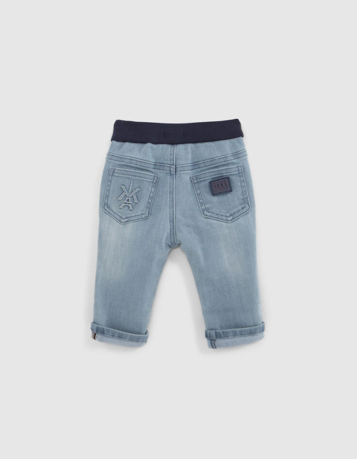 Blau gewaschene Baby-Jeans mit geripptem Bund-5