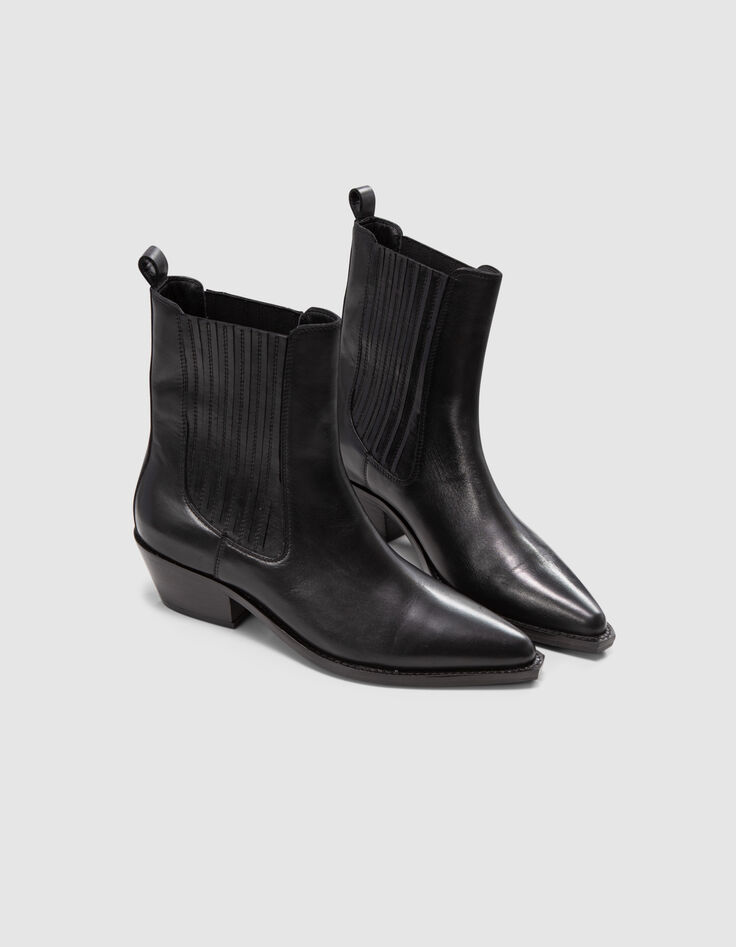 Women's black leather herringbone santiag boots-6