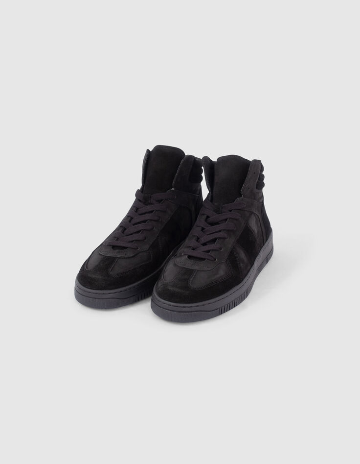 Sneakers noires montantes en cuir et cuir velours Homme-2