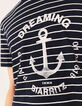 Men’s white-striped navy linen blend T-shirt with anchor-4