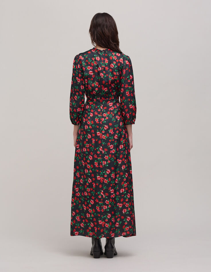 Zwarte maxi-jurk met bloempixelprint voor dames-3