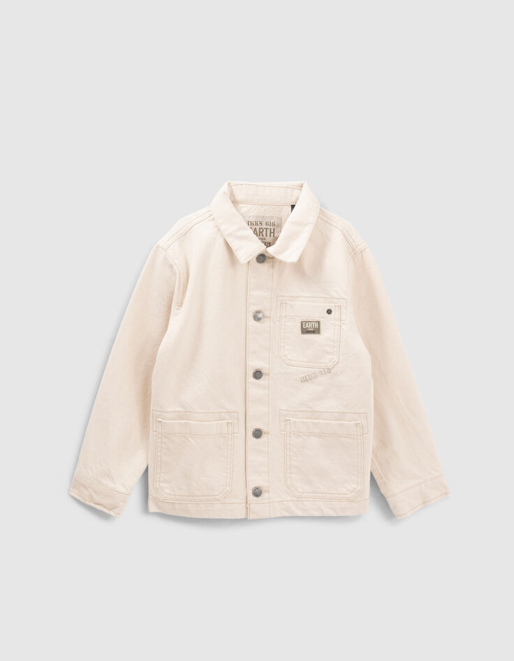 Boys’ beige marl denim jacket with print on back-1